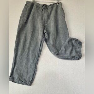 Koman Sport Linen Blend Pants 2XL Gray Elastic Waist Drawstring Casual